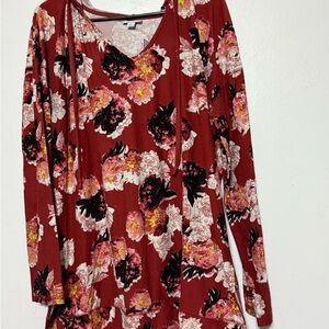 LuLaRoe Red Floral Long Sleeve Tunic